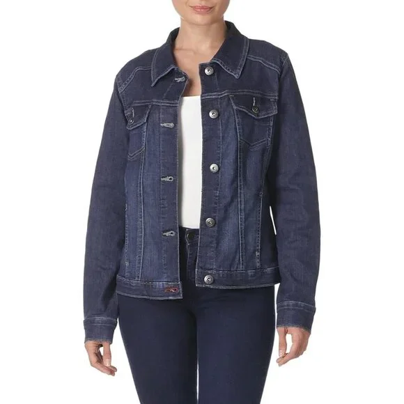 Women's Authentic Stretch Denim Jacket Long Sleeves Drenched Classic Jean Jacket - Picture 4 of 5